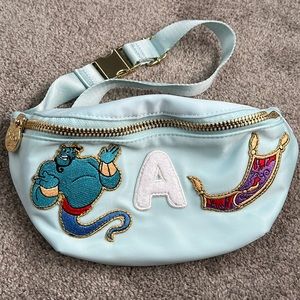 Stoney Clover Lane sky fanny pack with letter A & Genie & Carpet patches